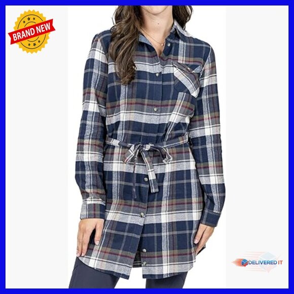 Dresses & Skirts - Long Sleeve Plaid Flannel Button Up Tunic Dress with Belt